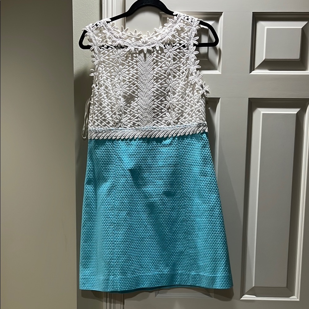 Lilly Pulitzer White and Blue A-Line Dress for Wedding Guest